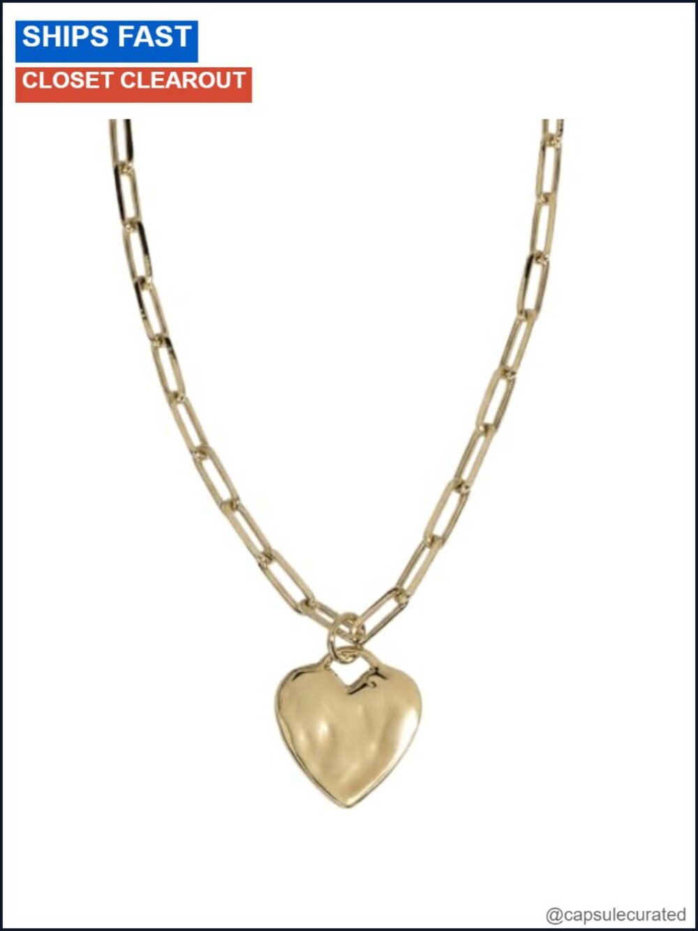Waterproof Chunky Heart Pendant Necklace 18 Inch Hypoallergenic Gift